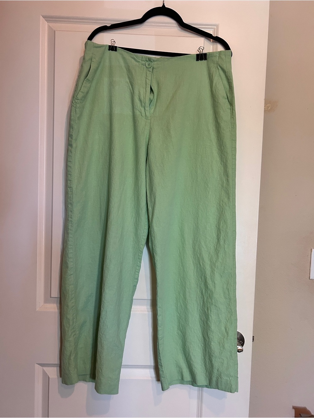 Celery Green M&S Collection Linen Blend Wide Leg Pants | UK 18 Long/US 16 Long
